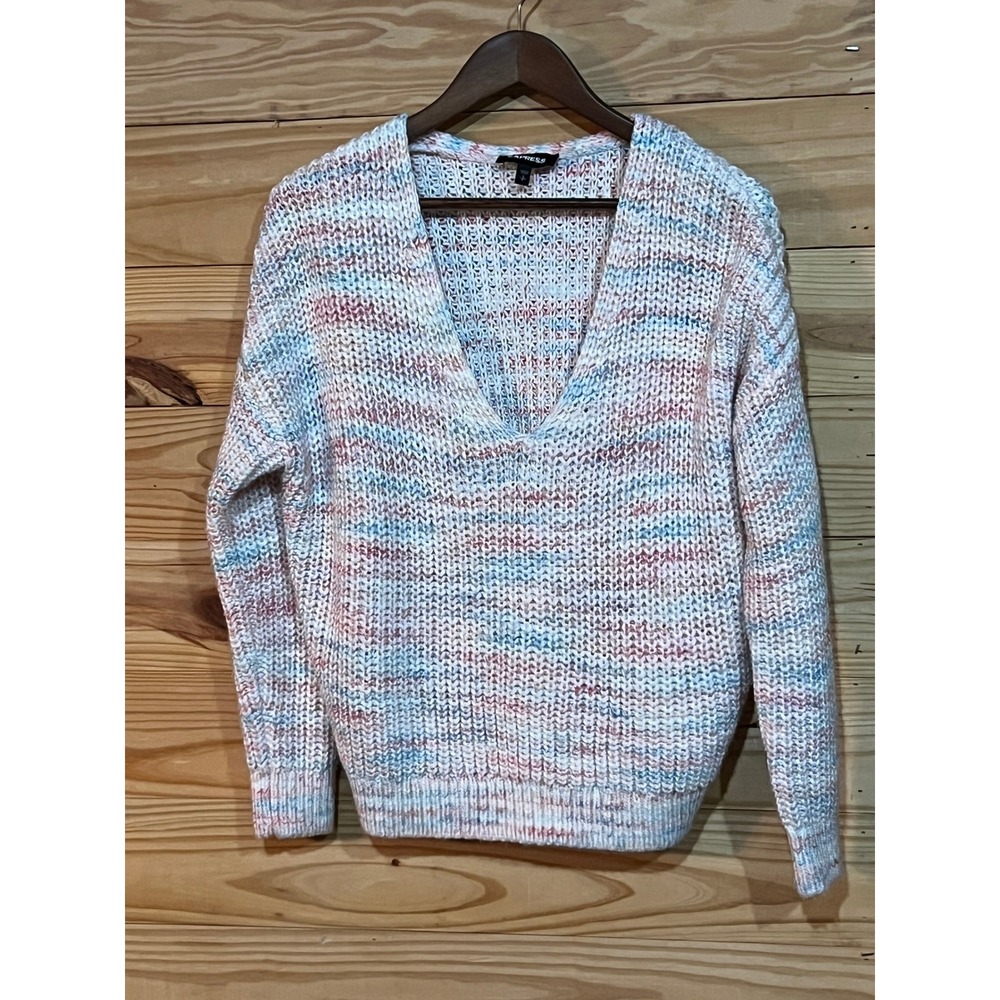 Express Womens Plunging V-neck Pastel Multicolor Pullover Soft Sweater Small Top
